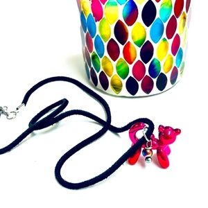 Magenta Leather Toyland Kitty Cat Balloon Necklace